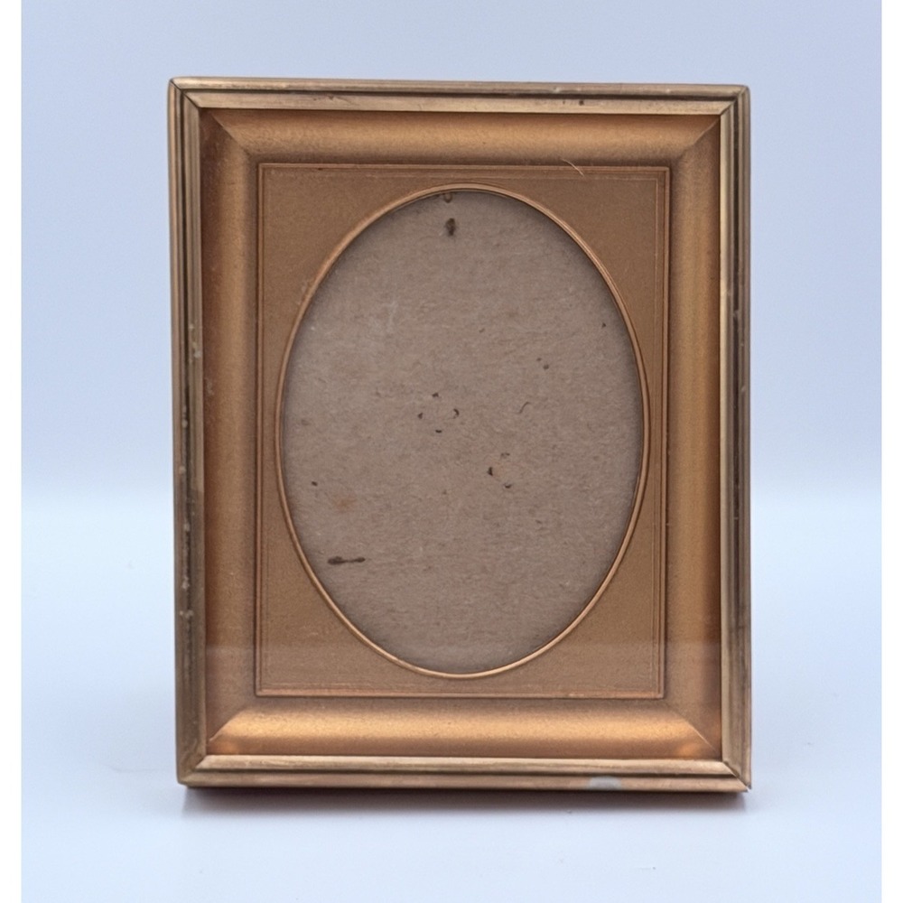 Vintage Gold Oval Picture Frame 3x4 Photo Ornate Brass Tone Red Velvet Back